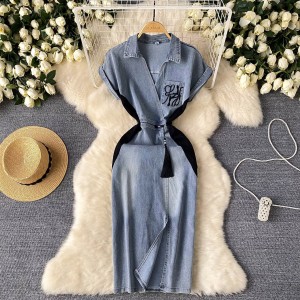 Palace style dress 2020 new autumn style temperament shirt collar bubble sleeve retro printed long dress dress skirt