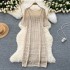 Korean style sweet and lazy style layered two-piece set for women's hollowed out knitted short sleeved dress paired with suspender bottom skirt