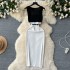 Sleeveless square necked knitted vest skirt with a high-end sense, temperament, goddess style, slim fit, contrasting color patchwork, spicy girl wrap buttocks dress