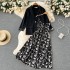 French haute couture loose, sweet and salty set women's long sleeved suit jacket+floral fairy suspender dress