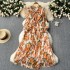 High end dress, female niche, light and familiar style, bow tie, waist up, slimming temperament, floral chiffon pleated long skirt