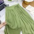 Retro ice silk linen cotton pleated fluttering wide leg long skirt pants for women in summer, thin waist, drape feeling, versatile large hem casual pants