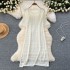 Korean style sweet and lazy style layered two-piece set for women's hollowed out knitted short sleeved dress paired with suspender bottom skirt