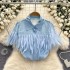 Light luxury and high-end shirt for women's summer wear 2024, new design with unique and versatile style. Thin fringe patchwork top trend