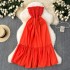 Sexy strapless off the shoulder dress, popular on the internet for women, new niche and unique sleeveless waist cinching dress for a slimming and elegant vacation long dress