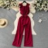 Women's 2024 Summer New Age Reducing Ruffle Edge Flying Sleeves Elastic Waist Slimming Wide Leg jumpsuit for Women