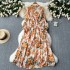 High end dress, female niche, light and familiar style, bow tie, waist up, slimming temperament, floral chiffon pleated long skirt