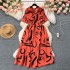 Summer Dress for Women 2024 New Tea Break French Retro Short sleeved Print Wrapped Waist for Slim Appearance Holiday Long Dress