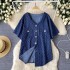 Slightly chubby oversized women's clothing, a complete set of small fragrant style, loose and versatile denim shirt, top, wide leg pants, two-piece set