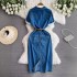 Blue retro Chinese style short sleeved denim dress for women in the summer of 2024, new high-end feeling, waistband, mid length skirt