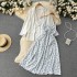 French haute couture loose, sweet and salty set women's long sleeved suit jacket+floral fairy suspender dress