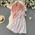 French haute couture loose, sweet and salty set women's long sleeved suit jacket+floral fairy suspender dress