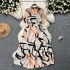 Summer Dress for Women 2024 New Tea Break French Retro Short sleeved Print Wrapped Waist for Slim Appearance Holiday Long Dress