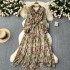 High end dress, female niche, light and familiar style, bow tie, waist up, slimming temperament, floral chiffon pleated long skirt