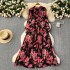 High end dress, female niche, light and familiar style, bow tie, waist up, slimming temperament, floral chiffon pleated long skirt