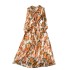 High end dress, female niche, light and familiar style, bow tie, waist up, slimming temperament, floral chiffon pleated long skirt