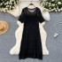 Korean style sweet and lazy style layered two-piece set for women's hollowed out knitted short sleeved dress paired with suspender bottom skirt