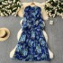 High end dress, female niche, light and familiar style, bow tie, waist up, slimming temperament, floral chiffon pleated long skirt