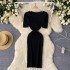 Medium length knitted dress for women in summer, slim cut, socialite temperament, sexy square neck, bubble sleeves, slim fit, slimming skirt