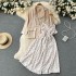 French haute couture loose, sweet and salty set women's long sleeved suit jacket+floral fairy suspender dress