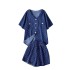 Slightly chubby oversized women's clothing, a complete set of small fragrant style, loose and versatile denim shirt, top, wide leg pants, two-piece set