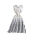 European and American minimalist sleeveless round neck striped knitted dress for women in summer with a waistband design, a niche fairy mid length skirt