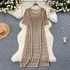 Korean style sweet and lazy style layered two-piece set for women's hollowed out knitted short sleeved dress paired with suspender bottom skirt