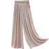 Retro ice silk linen cotton pleated fluttering wide leg long skirt pants for women in summer, thin waist, drape feeling, versatile large hem casual pants