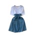 Women's Dress 2024 Summer New Design Sense Drawstring Waist Waist Slimming Short Sleeve T-shirt Spliced denim skirt