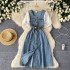 Short sleeved dress for women's summer 2024, new design with square neck and bubble sleeve splicing, age reducing fashion denim long skirt