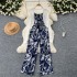 Summer vacation outfit for women's versatile long sleeved shawl cardigan jacket+waist cinched suspender printed jumpsuit two-piece set