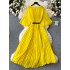 Summer new European and American niche light luxury retro elegant pleated long skirt with waist cinching and slim temperament flared sleeve dress