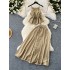 Korean Gentle Set Women's Western Style Waist Pulling Rope Suspended Top+High Waist Large Swing Half Skirt Age Reducing Two Piece Set