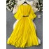 Summer new European and American niche light luxury retro elegant pleated long skirt with waist cinching and slim temperament flared sleeve dress