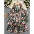 European and American socialite retro court dress, women's waist reduction, age reducing temperament, speaker long sleeved printed chiffon A-line long skirt