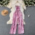 Summer vacation outfit for women's versatile long sleeved shawl cardigan jacket+waist cinched suspender printed jumpsuit two-piece set