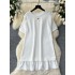 Short sleeved dress for women's summer 2024, new high-end feel, heavy industry hot diamond round neck loose A-line ruffled edge short skirt