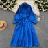 European and American retro high-end satin dress, women's loose waistband, long sleeved single breasted shirt, skirt long skirt