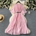 Summer new European and American niche light luxury retro elegant pleated long skirt with waist cinching and slim temperament flared sleeve dress