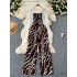 Summer vacation outfit for women's versatile long sleeved shawl cardigan jacket+waist cinched suspender printed jumpsuit two-piece set