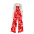 Summer vacation outfit for women's versatile long sleeved shawl cardigan jacket+waist cinched suspender printed jumpsuit two-piece set