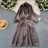 European and American retro high-end satin dress, women's loose waistband, long sleeved single breasted shirt, skirt long skirt