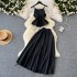 Korean Gentle Set Women's Western Style Waist Pulling Rope Suspended Top+High Waist Large Swing Half Skirt Age Reducing Two Piece Set