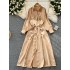 European and American retro high-end satin dress, women's loose waistband, long sleeved single breasted shirt, skirt long skirt