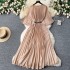 Summer new European and American niche light luxury retro elegant pleated long skirt with waist cinching and slim temperament flared sleeve dress