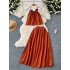 Korean Sweetheart Set Women's High end Flower Hanging Neck Strap Top+High Waist Large Swing Half skirt Pure Desire Set