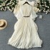 Summer new European and American niche light luxury retro elegant pleated long skirt with waist cinching and slim temperament flared sleeve dress