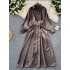 European and American retro high-end satin dress, women's loose waistband, long sleeved single breasted shirt, skirt long skirt