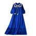 Artistic retro stand up collar tied lantern sleeve dress for women, loose and slimming, A-line concealing flesh, big swing ruffle edge long skirt