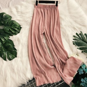 Evening style wide leg pants chic gentle temperament solid color small fresh elastic waist pleated straight tube versatile casual pants